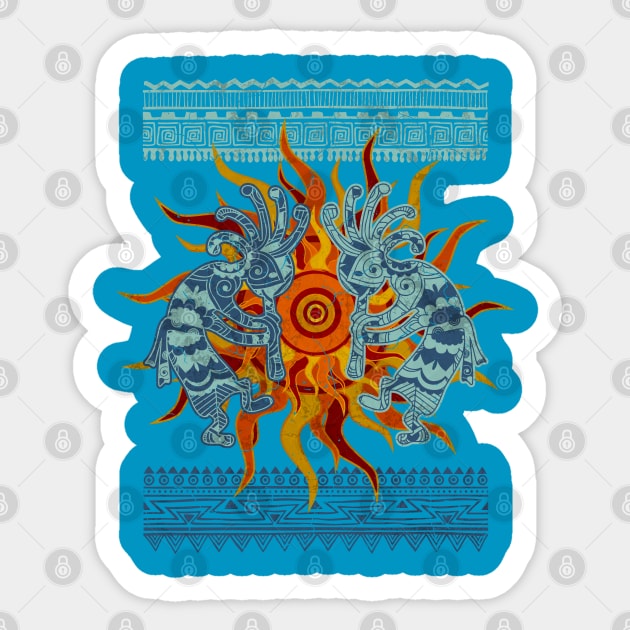 Native American Kokopelli Musicans - Sun Border 2 Sticker by EDDArt